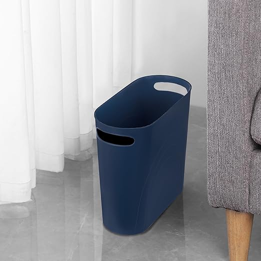 rejomiik Small Trash Can, 3.5 Gallon Slim Garbage Can Plastic Waste Basket with Handles Container Bin for Narrow Spaces Bathroom, Bedroom, Kitchen, Office at Home, 2 Pack Navy