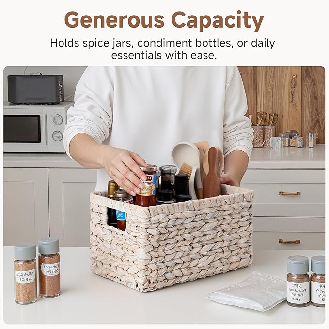 StorageWorks Pantry Baskets, Wicker Storage Baskets for Organizing, Bathroom Shelves, Pantry Organizers and Storage, Water Hyacinth, Natural