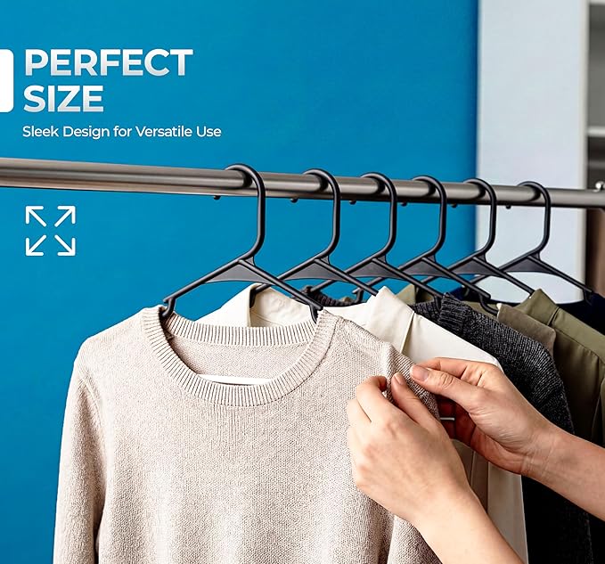 Beddora Plastic Hangers 50 Pack, Black Clothes Hangers for Closet Organization and Storage Space-Saving Design, Kids & Adult Coat Hanger for Suits, Shirt & Percheros Ganchos para Colgar Ropa Hangars