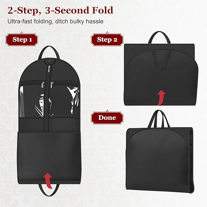 MISSLO 60" Dress Bags for Gowns Long with 4 Large Pockets Garment Bags for Travel for Women Heavy Duty Wedding Dress Bag for Hanging Clothes Garment Covers, Black