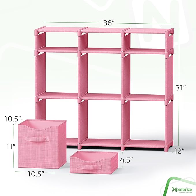 9 Cube Storage Organizer With Bins Included - Closet Storage With 9 Storage Bins - Easy To Assemble Storage Unit With Drawers - Closet Organization For Clothes, Bedroom, Nursery, & Toys (Pink)