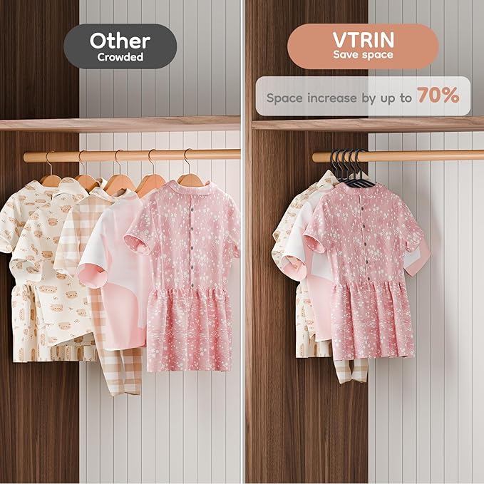 VTRIN Baby Hangers 60 Pack Large Capacity Hard Plastic Kids Hangers Suitable for All Clothes of Infant and Toddler, Such as Short, Shirts and Thick Coats, Children Hangers for Kids Clothes Black