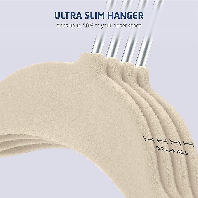 Zober - Baby Velvet Hangers - Premium Quality, Space Saving, Strong and Durable - Perfectly Sized For Babies 0-48 months - 11" wide - Ultra Thin Non-Slip Hangers 360 Chrome Swivel Hook [30 pack] Ivory