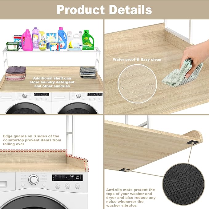 GDLF Washer Dryer Countertop Laundry Countertop with Washer Dryer Shelf, 54" W x27.55 D, Natural Wood Color