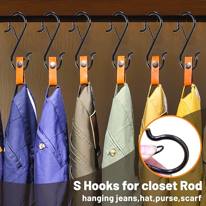 48 Pcs S Hooks for Hanging with Safety Buckle, 3.5 inch Heavy Duty Metal S Shaped Hooks Stainless Steel for Hanging Kitchen Utensil, Cups, Pots, Plants, Bags, Hats (Black)