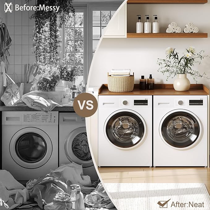 ChooChoo Washer Dryer Countertop, Laundry Room Topper for Folding Clothes and Storage, Over Machine Organizer Table, Walnut