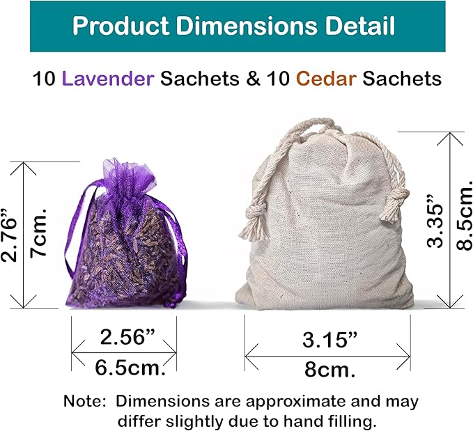 20 Pack Cedar Sachets & Lavender Sachets for Drawers and Closets – Cedar Chips for Clothes Storage & Dried Lavender Sachets - Drawer Fresheners for Dresser. Closet Deodorizer.