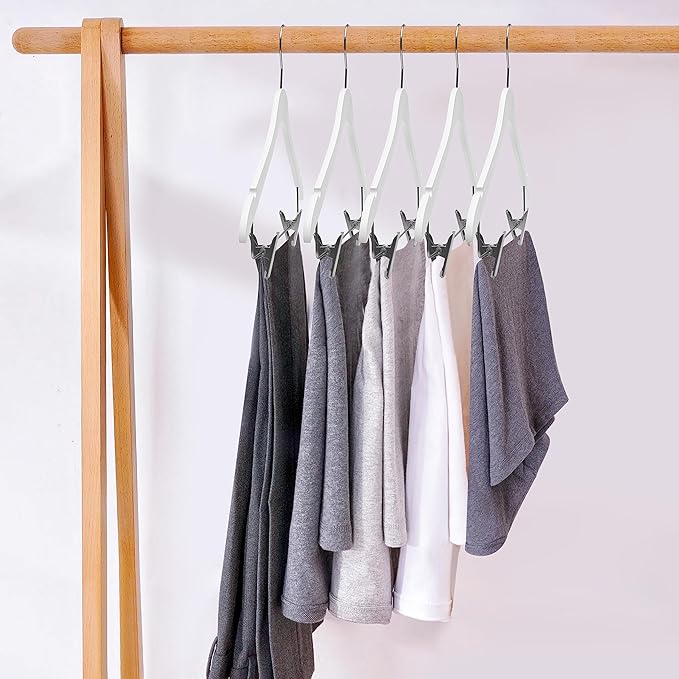 20 Luxury Ultra Thin Space Saving Wooden Skirt Pant Hanger with Adjustable Clips Best for Skirts, Pants, Shirts, Blouses, Dress, Hangers (White - Skirt/Blouse, 20)