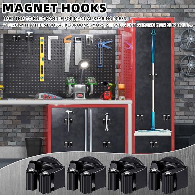 2 Pcs Magnetic Mop Broom Holder Movable Magnetic Broom Holder Rack, Anti Slip Wall Mounted Utility for Cleaning Tools, Garage, Kitchen, Laundry, Garden (Black)