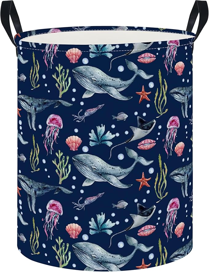 Laundry Hamper, Laundry Basket, Nursery Hamper, Waterproof Storage Bin, Clothes Organizer Basket, Room Decor(Watercolor Ocean)