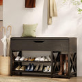 Shoe Bench, Lift Top Shoe Storage Bench, Adjustable Shelf Entryway Bench with Cushion for Entry, Bedroom, Closet, Living Room, Hallway (Black, 35.5“W)