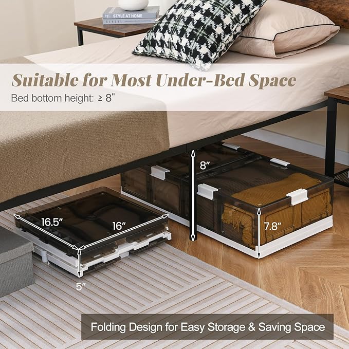 Giantex 26.5Gal Under Bed Storage Containers, 2 Pack Stackable Rolling Plastic Storage Boxes with Wheels & Lids, Clear Collapsible Storage Bins for Clothes, Shoes, Blankets