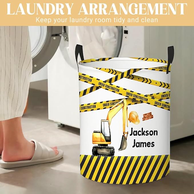 Personalized Truck Laundry Basket, Custom Laundry Hamper With Name Gifts For Kids Baby Adults, Collapsible Dirty Clothes Storage Organizer With Handles S 16.5 X 13.8in