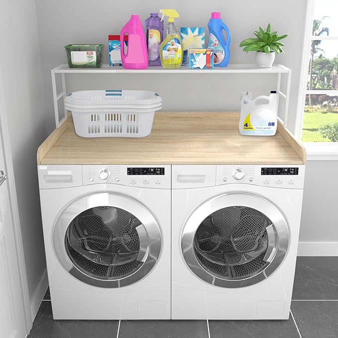 GDLF Washer Dryer Countertop Laundry Countertop with Washer Dryer Shelf, 54" W x27.55 D, Natural Wood Color