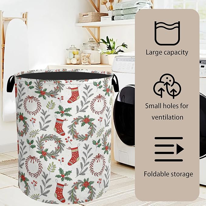 Christmas Foldable Laundry Hamper - Waterproof Fabric Storage Basket with Handles, Clothes Hampers for Laundry,Bedroom,Dorm