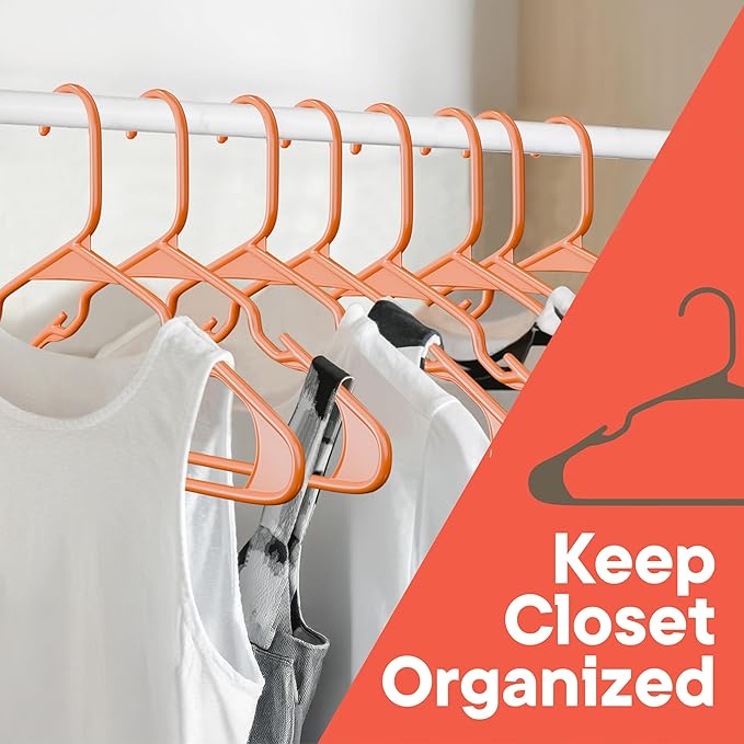 Plastic Clothes Hangers – Heavy Duty Hanger Set, for Organizing Clothes, Dresses, and Coat, Holds Up to 5 lbs, Space-Saving Hangers with Non-Slip Shoulder Grooves, Pack of 120, Orange