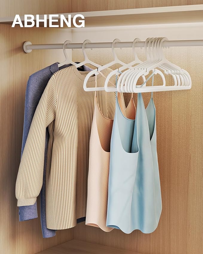 80 Pack Clothes Hangers, Non Slip Plastic Coat Hangers, Space Saving Hangers, Heavy Duty, Hanging Dry Wet Clothes, 16.4" x 8.3", White, UAPY0580W