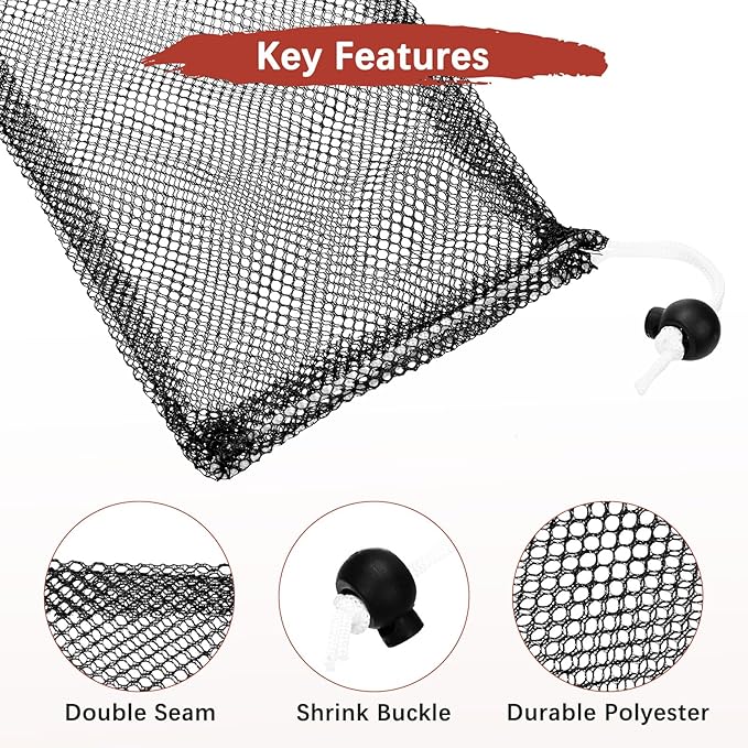 6 x 8 in Small Mesh Laundry Bags with Drawstring [6PCS] - Durable Mesh Bags with Cord Lock for Laundry & Soap &Small Balls - [Black]
