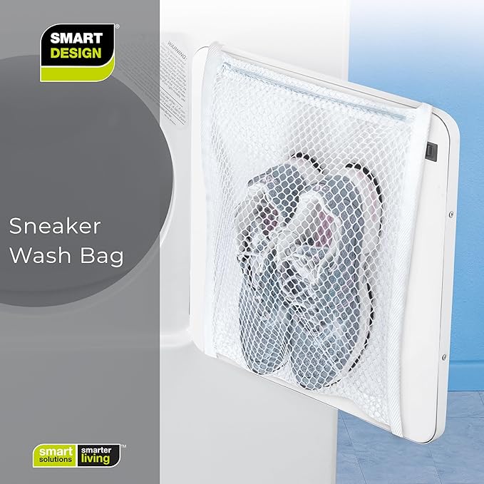 Smart Design Sneaker Dryer & Wash Bag w/ Elastic Straps - Durable Fabric - for Shoes, Clothing, & Laundry - Home Organization (15.5 x 15.5 Inch) [White]