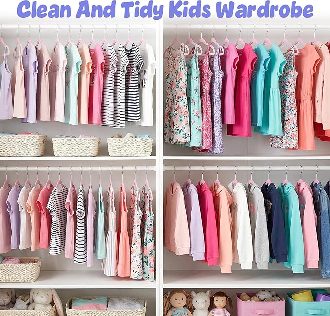 HOUSE DAY 13.5 Inch Kids Hangers 30 Pack - Premium ABS Plastic Clothes Hangers for Kids, Children, Preteens - Space Saving Thin Profile, Strong & Durable Hangers with 360° Swivel Hook - Pink