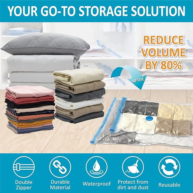 Cozy Essential Vacuum Storage Bags, Compression Space Saver Bags for Clothes, Comforters, Blankets, Pillow, Bedding, Sealer Clothing Storage,10 Combo