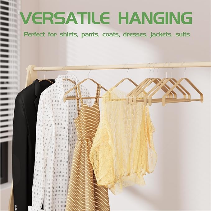 Bamboo Wood Hangers 20 Packs, Coat Hangers, Clothes Hangers with 360-Degree Rotatable Hook, Heavy Duty, Non Slip Suit Hangers for Clothes, Jacket, Shirt, Tank Top, Pant (Bamboo, 20 PCS)
