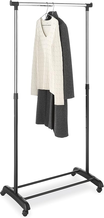 Whitmor Heavy Duty Adjustable Garment Rack-Rolling Clothes Organizer, Black and Chrome