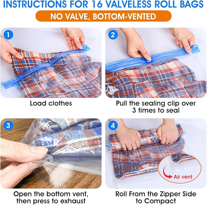 AROIC 50 Pack Vacuum Storage Bags, 5 Sizes + 2 Roll-up (8 Each) Space Saver Vacuum Sealer Bags for Clothing with 1 Electric Pump and 1 Hand Pump, Seasonal Storage Bags for Luggage, Travel Essentials