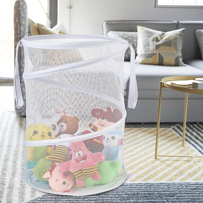 Seiritex Mesh Popup Laundry Hamper 115L Collapsible Laundry Basket Extra Large Capacity Foldable Clothing Storage Basket with Handles No Lid 26 H x 18 W x 18 L (White)