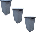 YBM Home Plastic Rattan Laundry Hamper Basket with Hinged Lid, Ventilation Holes, Durable, Lightweight Bin With Cutout Handles, Storage Dirty Clothes, Space Saver,16.75"x13.5"x23.75",Light Grey,3-Pack