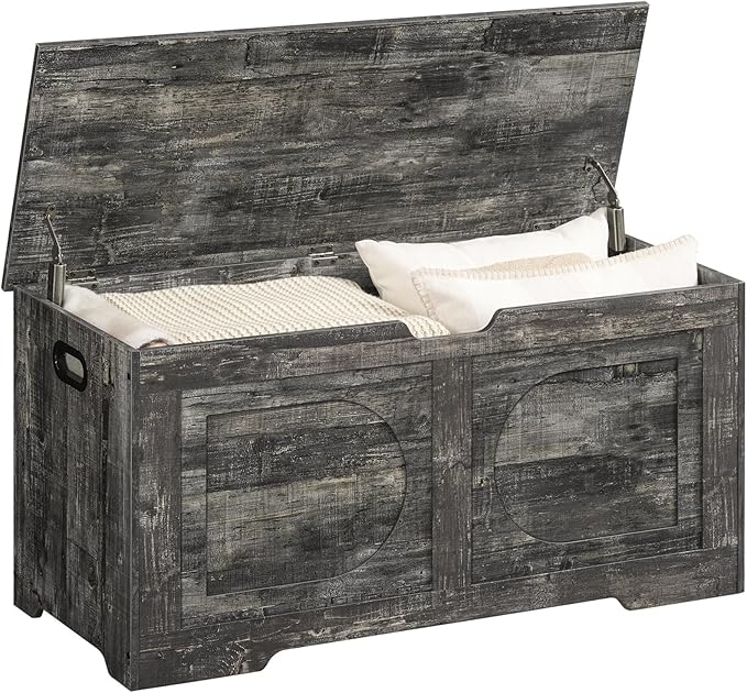 Storage Chest, 39.4” Toy Box, Entryway Storage Trunk, Shoe Bench with Storage, Engineered Wood Storage Cabinet with 2 Safety Hinges, Entrance Bench for Living Room, Vintage Gray SCRP2001