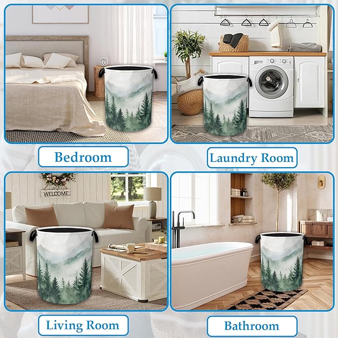 Misty Forest Large Storage Basket Collapsible Laundry Basket Oxford Storage Bin for Toy Bins Gift Baskets Bedroom Clothes Children Nursery Hamper 16" X 20.8"