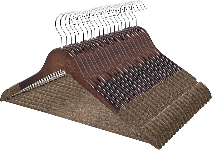 Wooden Hangers - Non Slip Luxury Natural Lotus Wood & Velvet Suit & Pants Hangers - 360 Rotating Hooks - 20 Pack