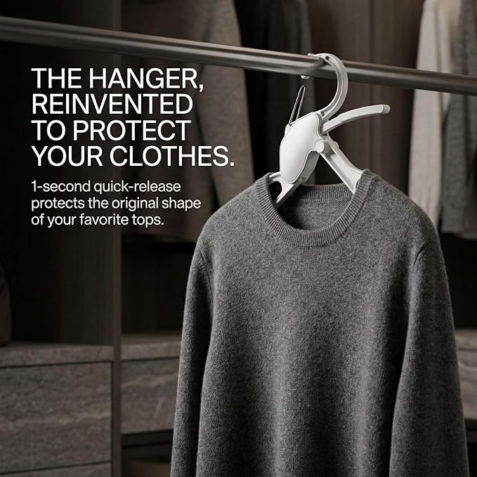 Quick-Release Clothes Hangers for Sweaters & T-Shirts - Neckline Protection, No Stretch, No Shoulder Bumps, Space-Saving Stackable Design [Light Blue, Pack of 10]