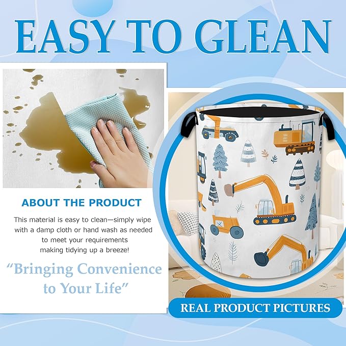 Cartoon Excavator Laundry Basket Collapsible Laundry Hamper Clothes Toy Storage Bin for Bathroom Bedroom Room Decor 16" X 20.8"