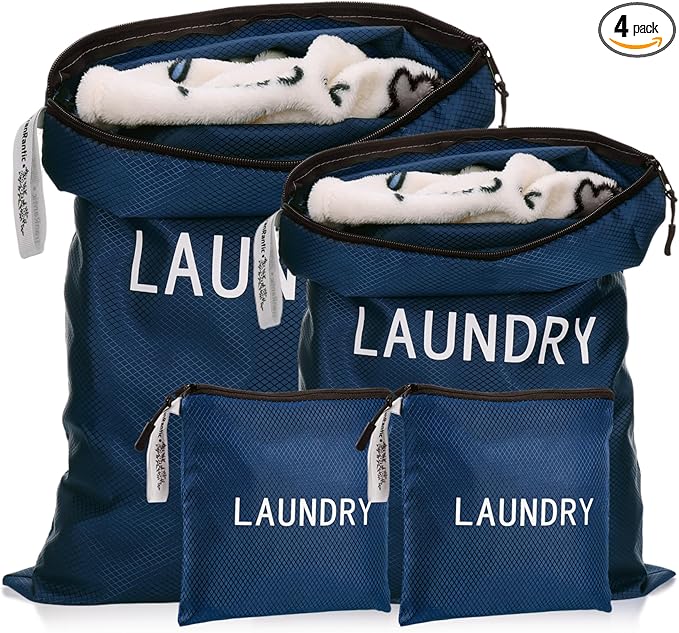 4Pcs Travel Laundry Bags, Dirty Clothes Travel Bag, Waterproof Wet Bags with Zips, Reusable Wet Dry Bag for Swimming Yoga Dance Clothes (Blue)