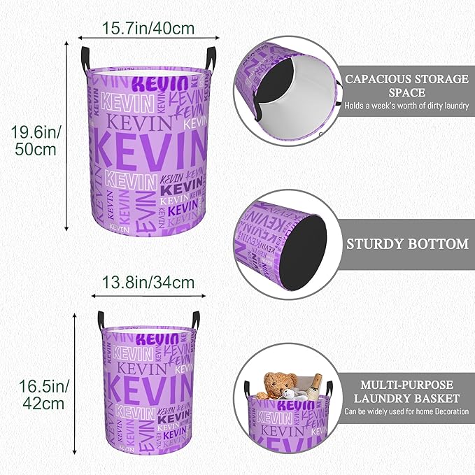 Custom Name Laundry Hamper, Personalized Dirty Clothes Hamper with Name for Bathroom Bedrooms Clothes Storage Organizer, Personalized Gifts for Boys Girls Men Women