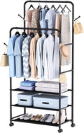 Whitmor Double Rod Clothes Rack: Metal Rolling Clothing Racks for Hanging Clothes, Heavy Duty Garment Rack with 3 Shelves, Portable Clothes Organizer for Bedroom, Laundry, Living Room, Black