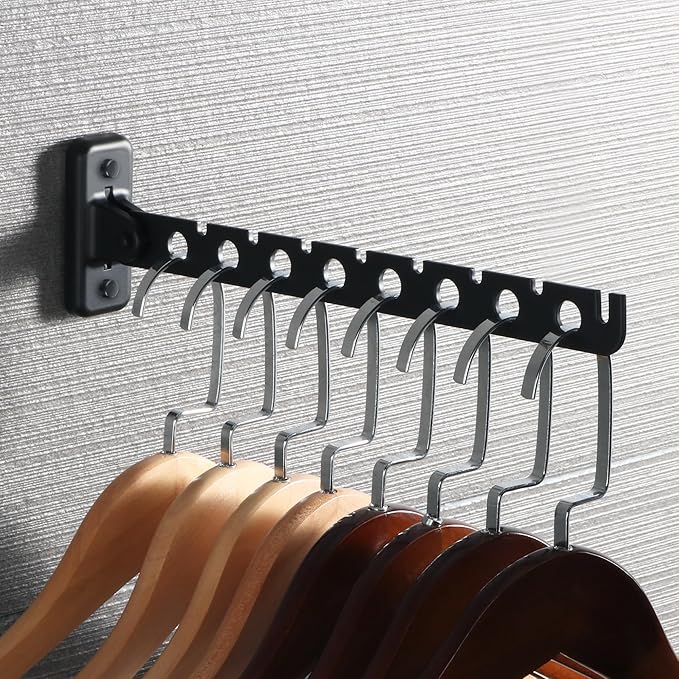 Alise Clothes Drying Rack Wall Mounted Coat Hanger Black,Foldable Hangers Rack Clothes Hook Closet Storage Organizer,Swivel Space Saving Clothes Hanger Rack for Bedroom Bathroom Laundry,2 Pack