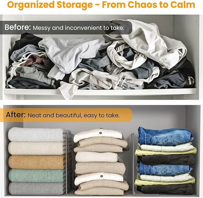 OKPOW Shelf Dividers for Closet Organization: 10" Tall X 12" Deep, Acrylic Clear Separators for Clothes, Vertical Shelf Dividers, Storage for Sweater Purse Handbag Shirts, 8 Pack