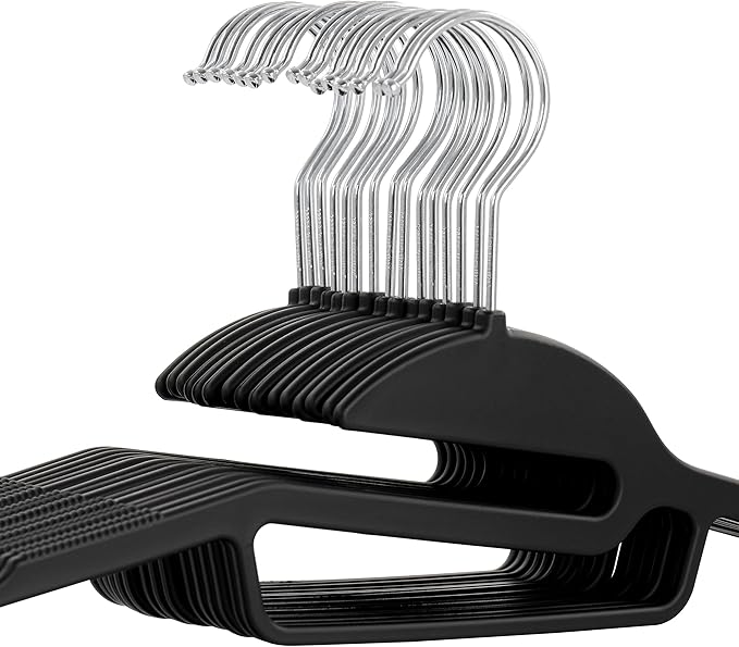 Elama Home 30 Piece Rubber Non Slip Hanger with U-Slide in Black, 30 Piece Set (ELH-30)