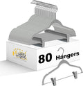 80 Pack Gray Quality Plastic Non Velvet Non-Flocked Thin Compact Coat Hangers with Metal Clips for Skirts Pants Blouses 360° Swivel Hook