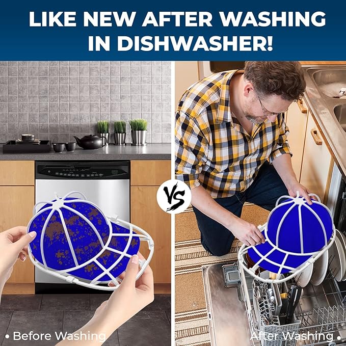 Haiou Hat Washer Cage - Protect Shape & Prevent Damage in Washing Machine/Dishwasher, Fits All Baseball Caps，White (4 Pack)