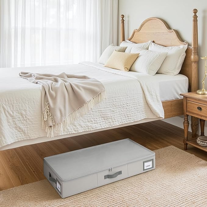 GRANNY SAYS 4.5-Inch Foldable Underbed Storage Box with Lid, Sturdy Frabic Organizer with Reinforced Bottom for Clothes, Shoes, Low-Profile Underbed Container for Bedroom, Closet,2 Pack, Grey