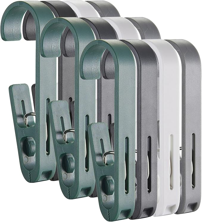 Multipurpose Hook Clips, 12Pcs Clothes Pins, Strong Large Plastic Clothes Clip Hanger, S Hooks for Shower Curtain
