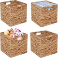 Storage Baskets 11x11inch Cube Baskets 4 pcs Baskets,Foldable Handwoven Water Hyacinth Laundry Organizer,Cube Storage Baskets