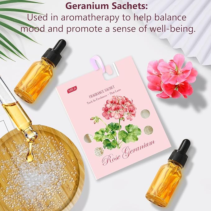 MR.A 13 Packs Geranium Scented Sachets, Fragrance Sachet Bags for Drawers and Closets, Air Fresheners for Car and Home, Closet Deodorizer Scented Drawer Fresheners for Dresser