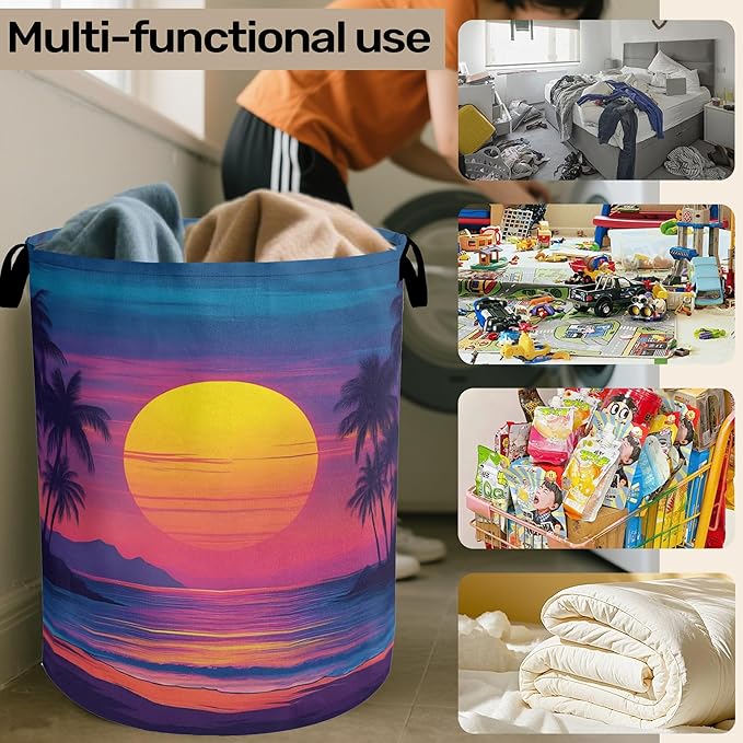 Hawaiian Sunset Foldable Laundry Hamper - Waterproof Fabric Storage Basket with Handles, Clothes Hampers for Laundry,Bedroom,Dorm
