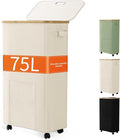 Laundry Basket with Wheels, Dirty Clothes Hamper on Wheels, Rolling Tall Laundry Hamper with lid for Laundry Room, Dorm and Bathroom, 75L Beige