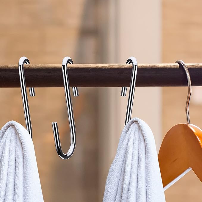 YourGift 10 Pack Heavy Duty S Hooks Silver S Shaped Hooks Hanging Hangers Hooks for Kitchen, Bathroom, Bedroom and Office: Pan, Pot, Coat, Bag, Plants(10 Pack/Silver/Small)